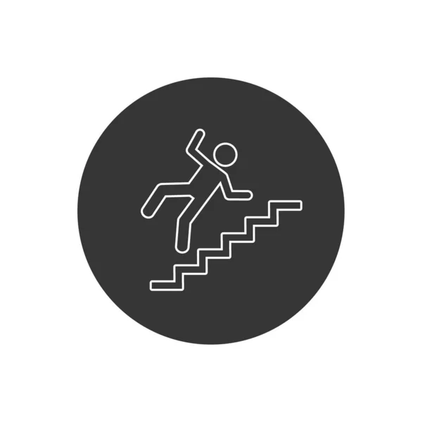 Warning sign risk falling stairs. Vector line white icon — Stock Vector