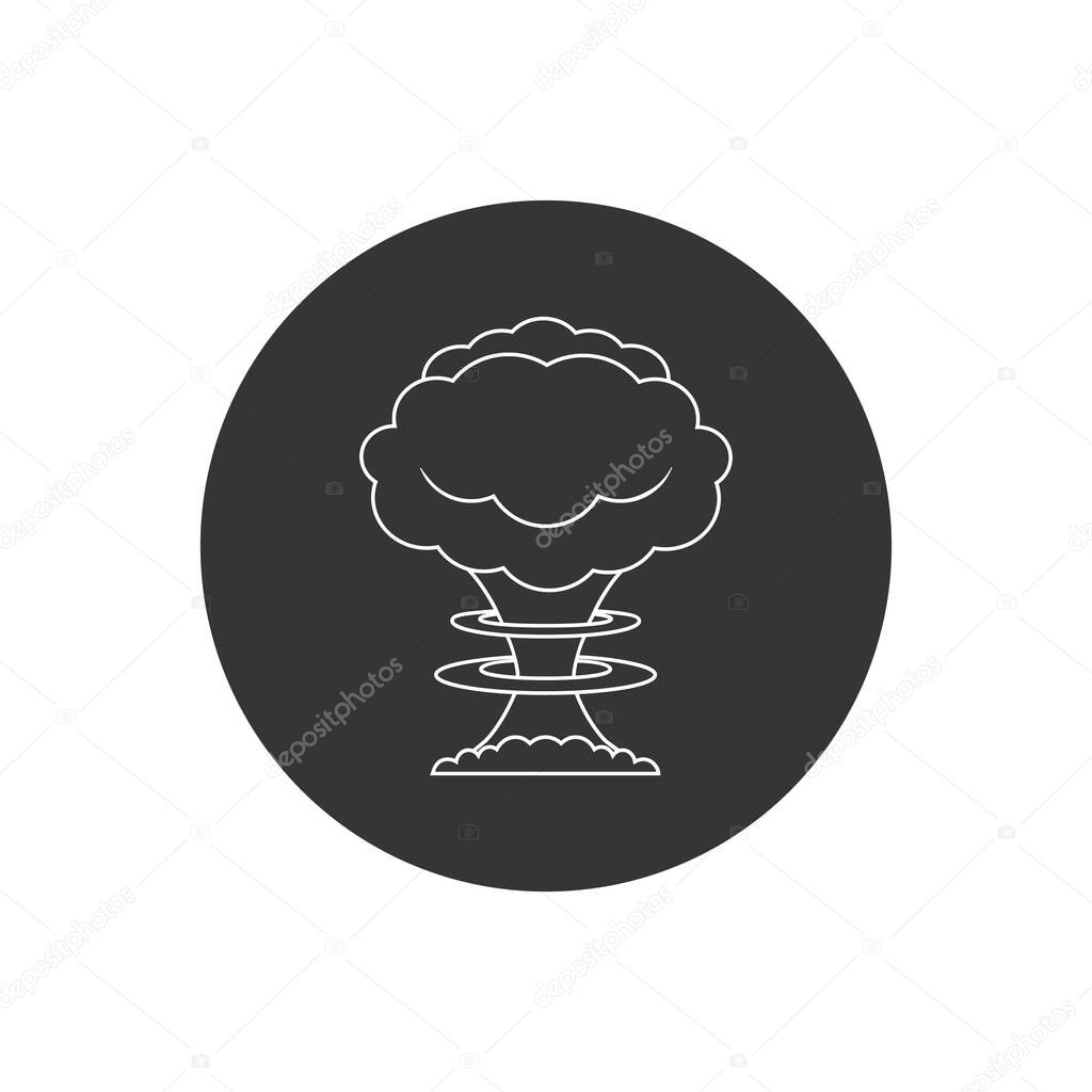 Vector white silhouette line icon of nuclear explosion
