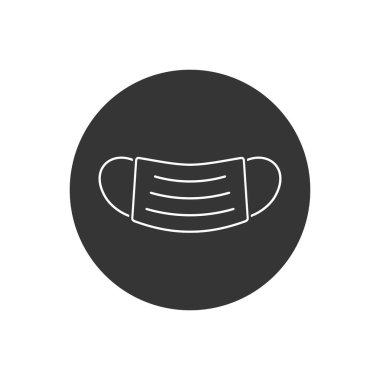 Tıbbi maske çizgisi beyaz ikonu. Güvenli solunum maskesi işareti. Coronavirus koruma sembolüyle karşı karşıya. Klasik düz stil. Kalite tasarım elemanı. Basit bir tıbbi maske ikonu. Vektör