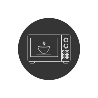 Beyaz zemin üzerinde izole edilmiş mikrodalga fırın hattı beyaz ikonu. Ev aletleri simgesi. Vektör İllüstrasyonu