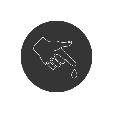 Kan damlası beyaz simge resimli çizgi film parmağı. Sağlık hizmetleri koleksiyonu için mükemmel bir kan testi tasarımı. Kan testinin sembolü. Vektör illüstrasyonu