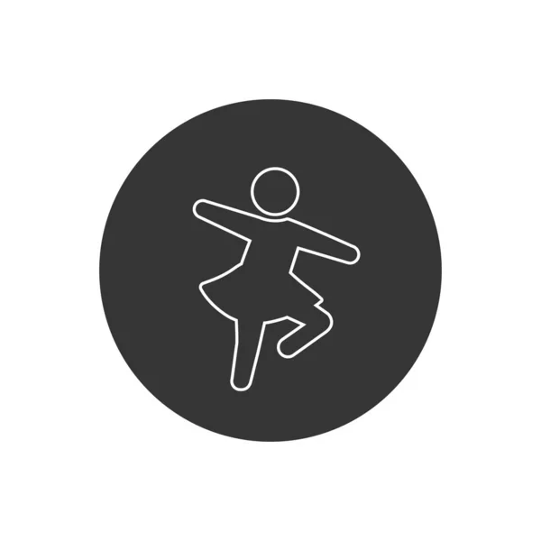 Bailando chica línea icono blanco. vector de estilo plano — Vector de stock