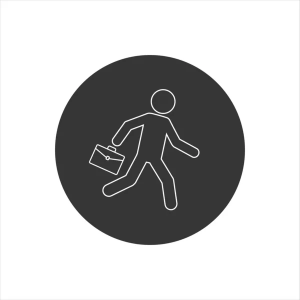 Business line icona bianca vettoriale illustrazione di un uomo d'affari in esecuzione con valigetta, business, energico, concetto dinamico — Vettoriale Stock