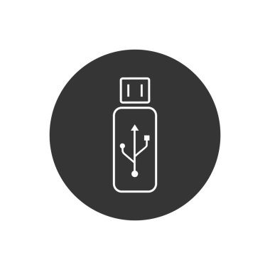 Usb sürücü çizgisi simgesi beyaza izole edildi. Vektör illüstrasyonu