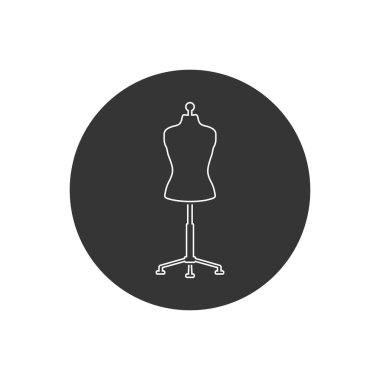 Oyuncak bebek siyah çizgi ikonu dikiyorum. Manken vektör çizimi izole edildi. Moda tasarımcısı