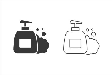 Sabun pompası şişesi, temizlik servisi ikon seti, kabartma tasarımı. Vektör