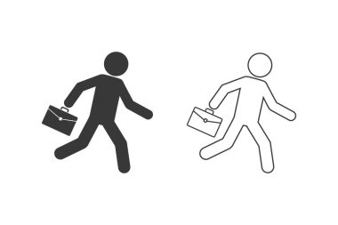 İş simgesi: Evrak çantası, iş yeri, enerjik, dinamik konsept ile çalışan bir işadamının vektör çizimi