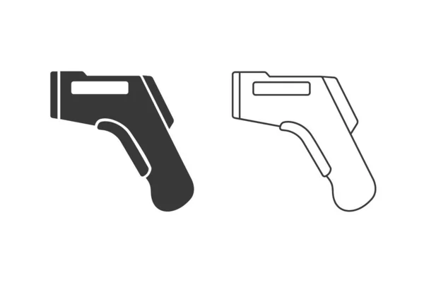 Silueta čelo infračervený teploměr. Sada ikon osnovy digitálního zařízení pro měření teploty. Černá ilustrace zdravotnického bezkontaktního vybavení. Plochý izolovaný vektor na bílém pozadí — Stockový vektor