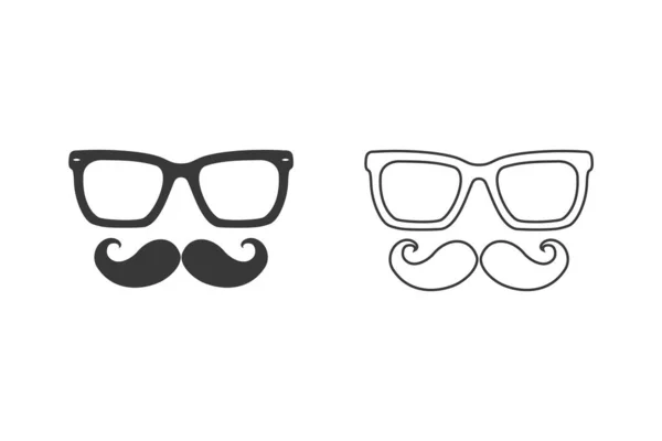 Icono de línea de signo de bigote y gafas conjunto. Vector negro icono plano — Archivo Imágenes Vectoriales