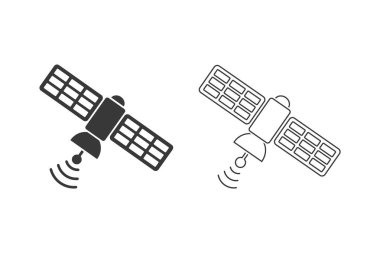 Uydu simgesi düz bir şekilde ayarlandı. Vektör illüstrasyonu