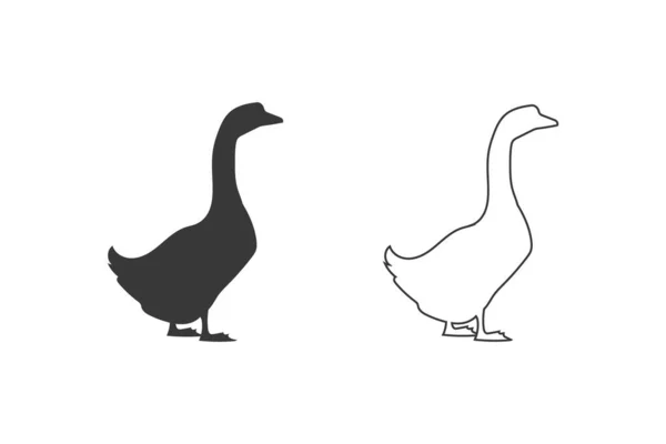 Ensemble d'icône de silhouette vectorielle d'oie. Vecteur — Image vectorielle