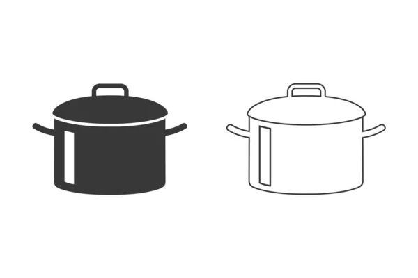 Főzőedény vagy készletkészlet lapos vektor ikon készlet főzéshez — Stock Vector