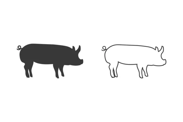 Silueta de cerdo vectorial. Conjunto de iconos de silueta de cerdo aislado sobre fondo blanco — Vector de stock