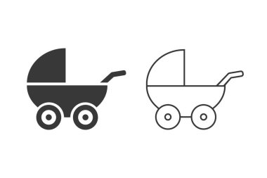Piktogram bebek arabası simgesi seti. Beyaz arkaplanda siyah simge