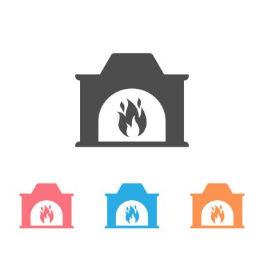 Şömine simgesi seti, beyaz arkaplan vektör işareti üzerine logo