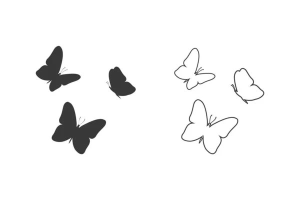 Conjunto de iconos de mariposa negra, aislados sobre un blanco. Vector — Vector de stock