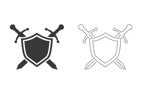 Ícone de escudo vetorial, design plano melhor ícone de escudo, concepção de ícone de espada com conjunto de ícones de escudo — Vetor de Stock