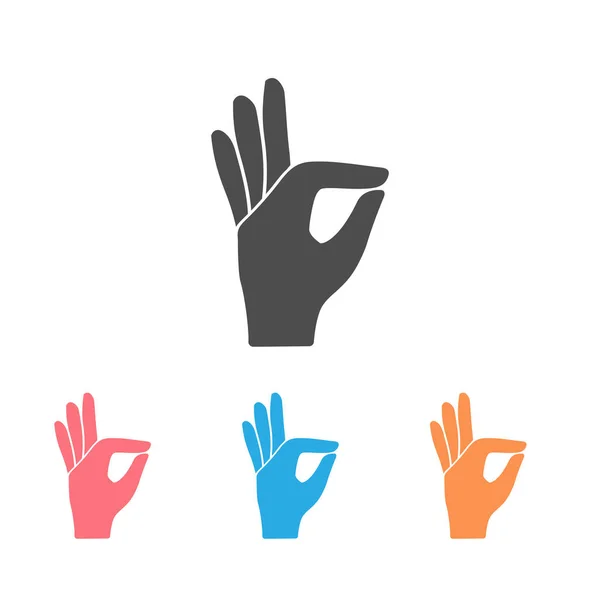 Gesture okay solid icon set. Ok hand gesture vector illustration isolated on white. Yes symbol glyph style design, designed for web — Stock Vector