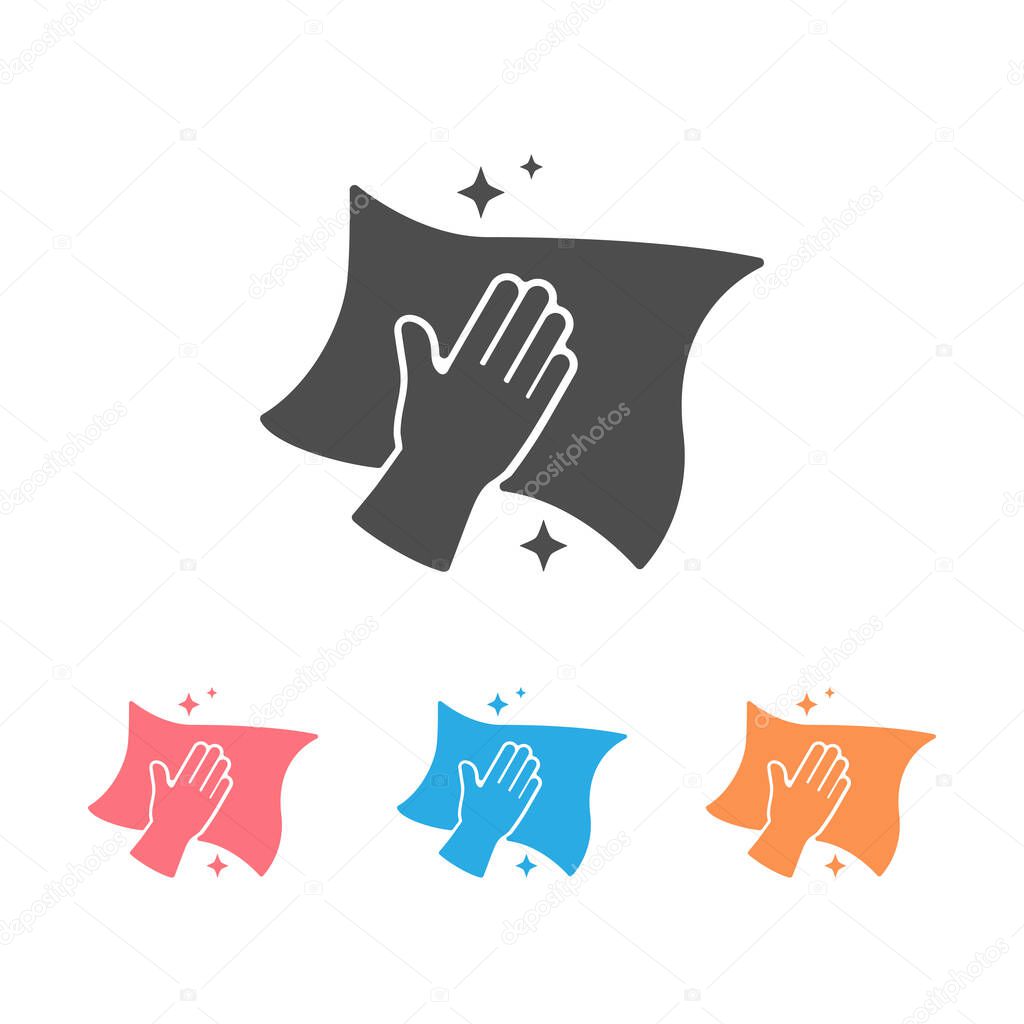 Hand Cleaning With Disinfecting Wipe Icon Set