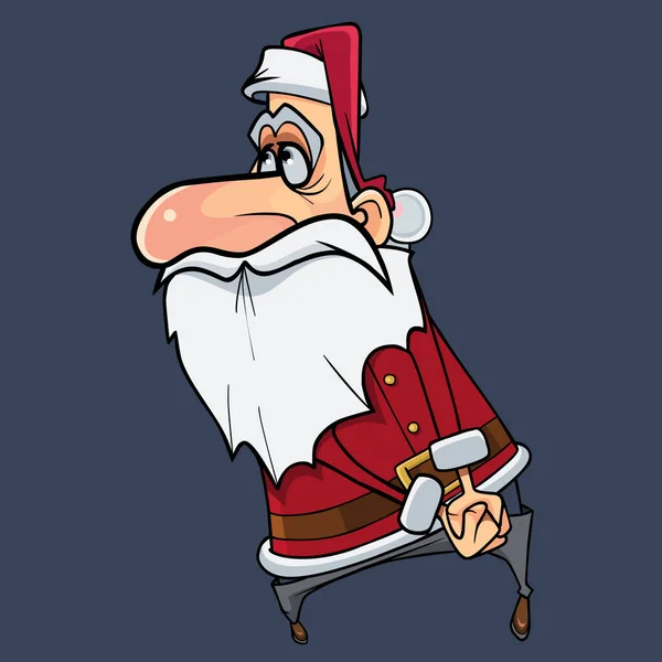 Desenho Animado Tímido Papai Noel Fica Modestamente Olha Para Cima — Vetor de Stock
