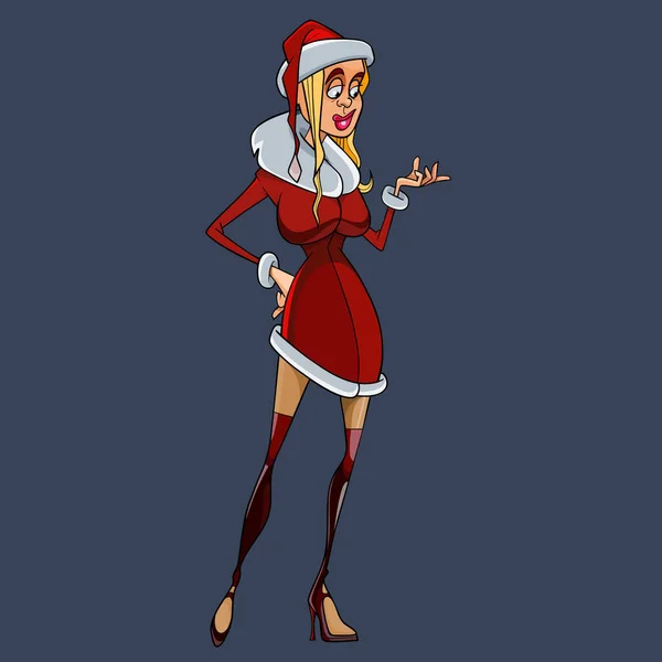 Dessin Animé Femme Dans Noël Rouge Santa Claus Costume Bottes — Image vectorielle