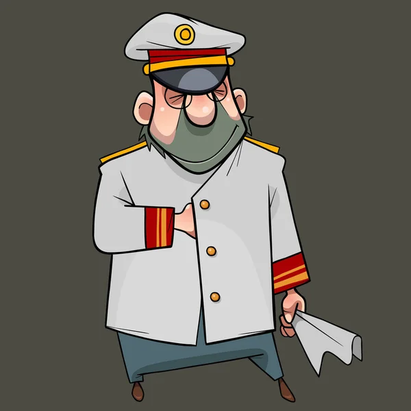 Kreslený Muž Bílé Kapitánské Uniformě Listem Papíru Ruce — Stockový vektor