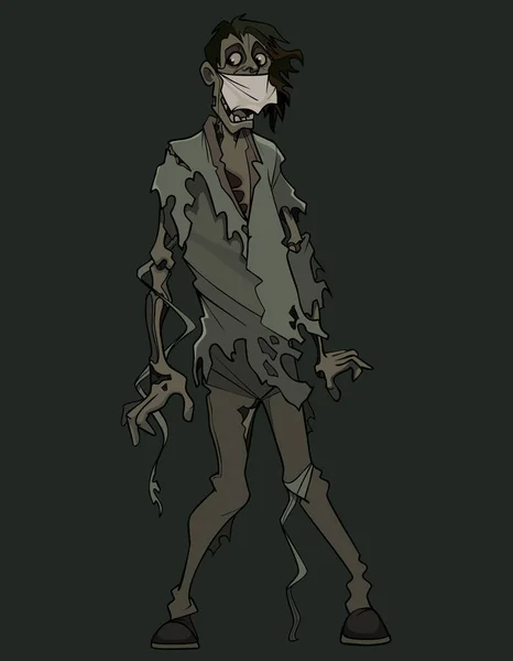 Cris Zombie Dessin Animé Vêtements Déchirés Avec Masque Médical Sur — Image vectorielle