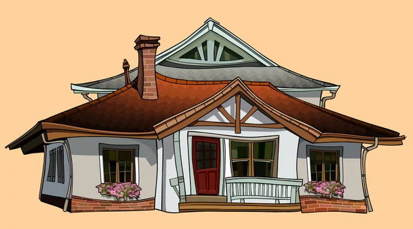 Beautiful white cartoon one story curve house with brown roof — Stock Illustration Beautiful White Cartoon One Story Curve House Brown Roof Royalty Free Stock Vectors