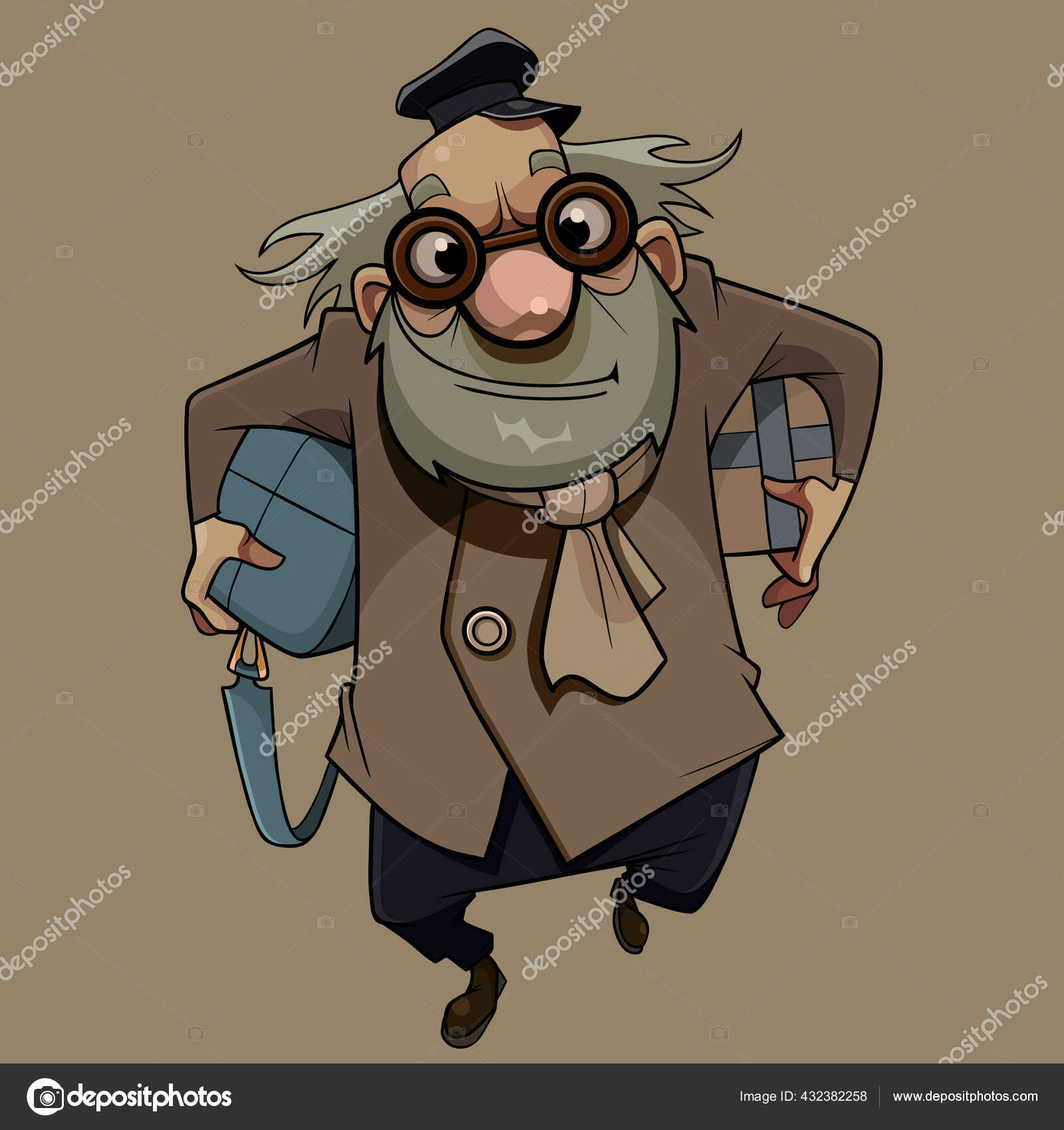 Morsom Tegneseriefigur Skjeggete Eldre Mann Går Med Bag Eske Armene  stockvektor © Westamult #432382258, image size:1600x1700