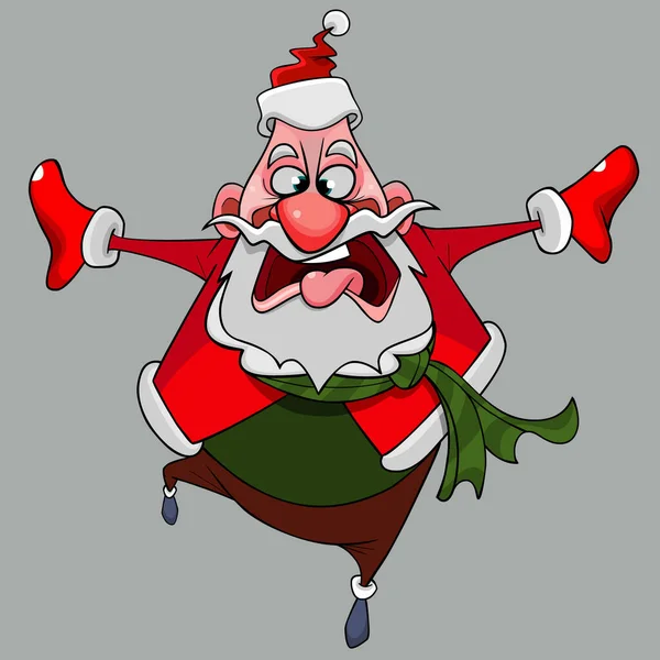 Dessin Animé Père Noël Claus Amusant Autour Danser Tout Tenant — Image vectorielle