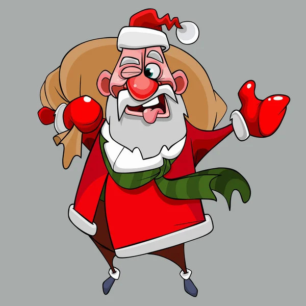 Desenho Animado Santa Claus Brincando Com Saco Seu Ombro — Vetor de Stock