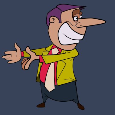 Parlak takım elbiseli, gülümseyen bir adam kollarını uzatarak davet etti.