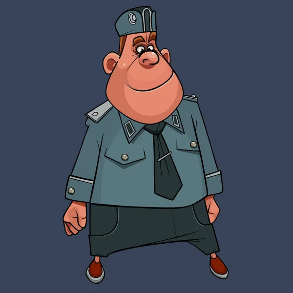 Personagem Desenho Animado Satisfeito Homem Gordo Uniforme Policial Militar —  Vetores de Stock