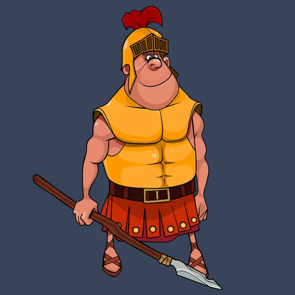 身穿罗马军团制服 手持长矛的卡通人物 肌肉发达的男子 — 图库矢量图片