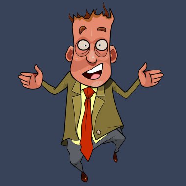 Çizgi film şok etkisi yarattı. Takım elbiseli adam kollarını yana açtı.