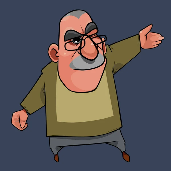 Desenho Animado Franzino Personagem Homem Com Óculos Aponta Mão Para —  Vetores de Stock