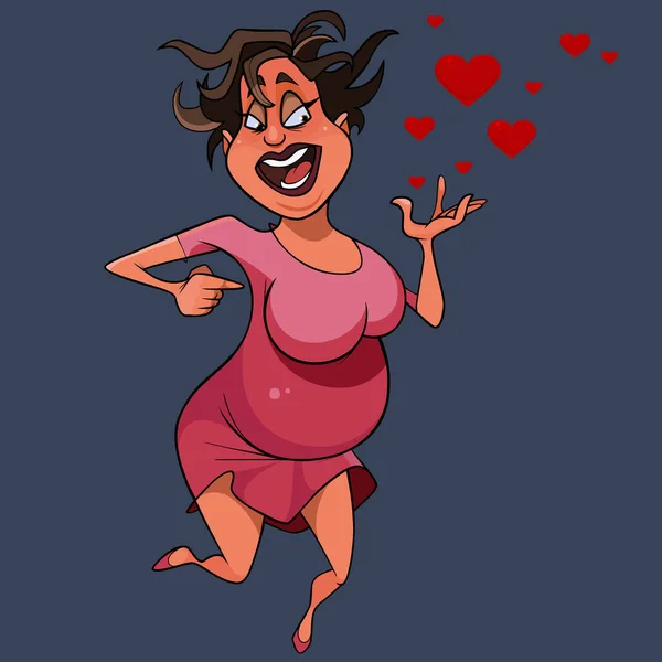 Grappig Cartoon Vrouw Liefde Met Buik Springen Gelukkig — Stockvector