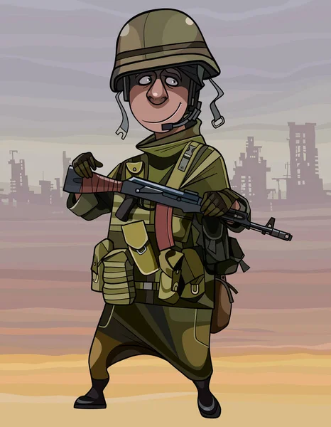 Cartoon Male Soldier Machine Gun Background Ruins Stock Vector by  ©Westamult 448346430