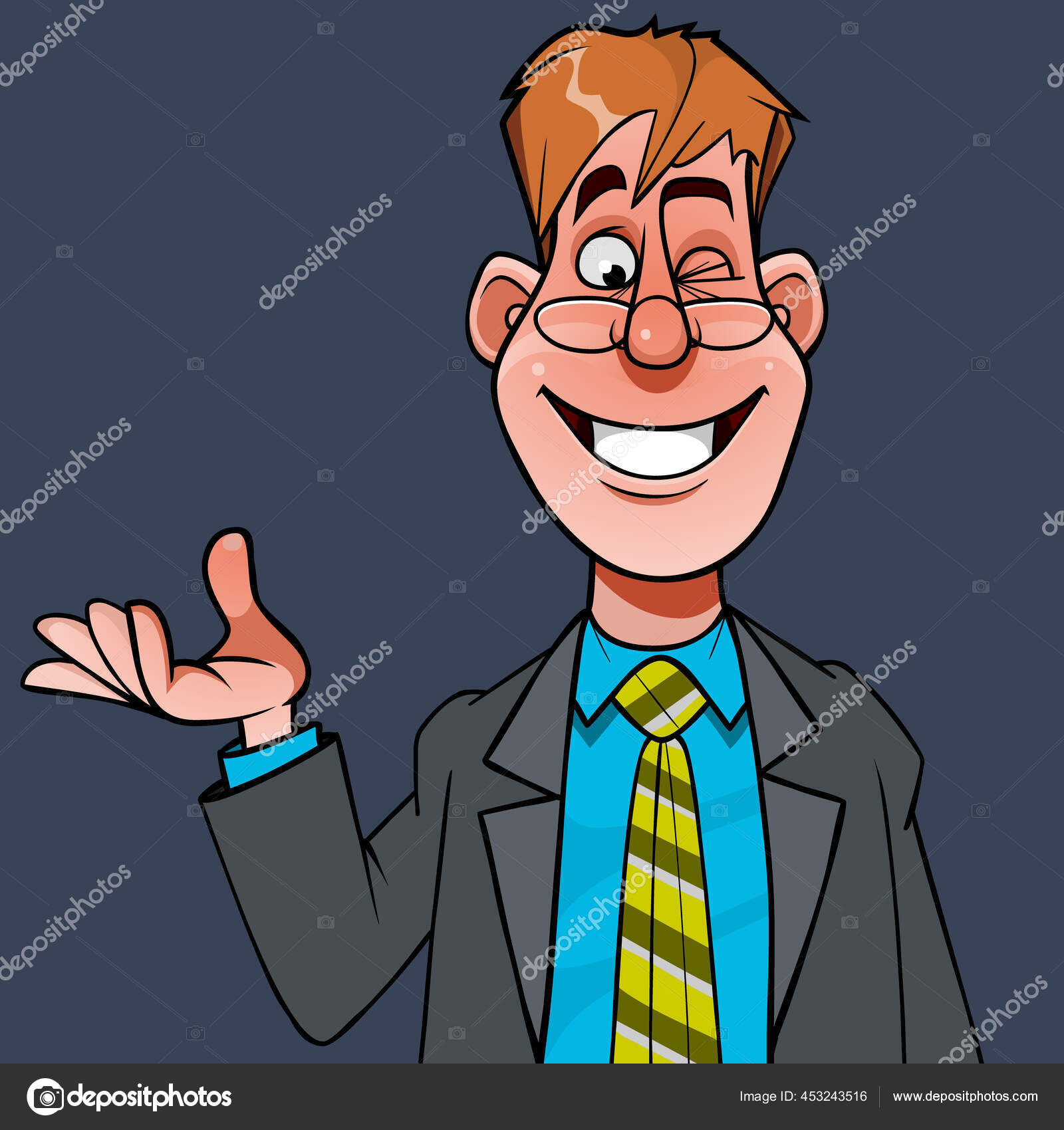 Caricatura Homem Careca Usando óculos E Terno Amarelo Ilustração