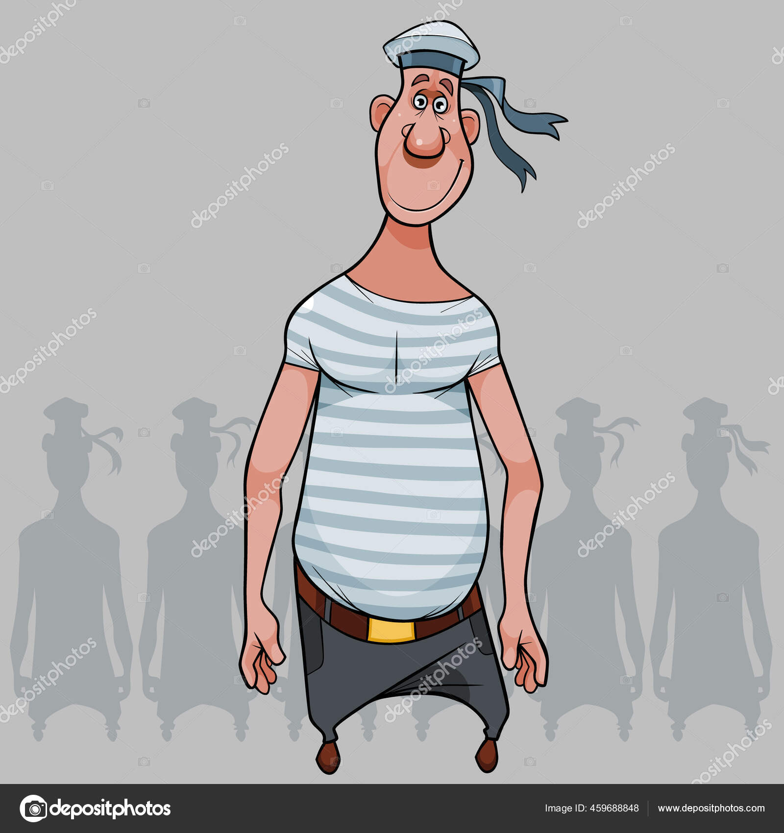 Lucu Kartun Pria Lucu Dalam Pakaian Pelaut Dengan Topi Peakless Stok Vektor Westamult 459688848