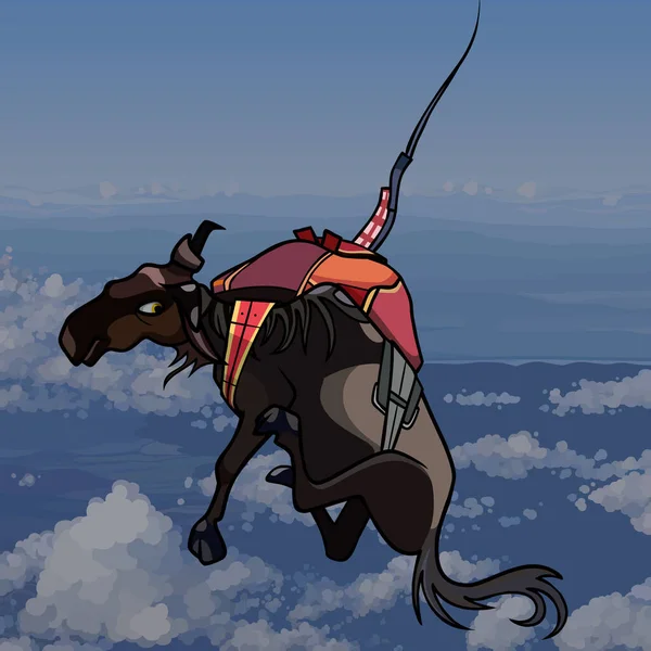 Мультяшний Антилоп Летить Над Хмарами Слінгах — стоковий вектор