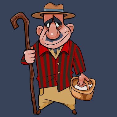 Boş sepeti ve elinde personeli olan şapkalı üzgün çizgi film adamı.