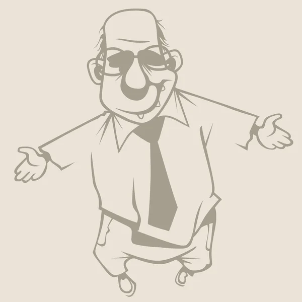 Boceto Hombre Calvo Dibujos Animados Saludando Alegremente Con Los Brazos — Archivo Imágenes Vectoriales