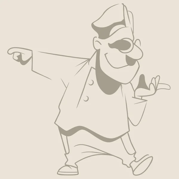 Boceto Hombre Dibujos Animados Con Gafas Sombrero Apuntando Con Dedo — Archivo Imágenes Vectoriales
