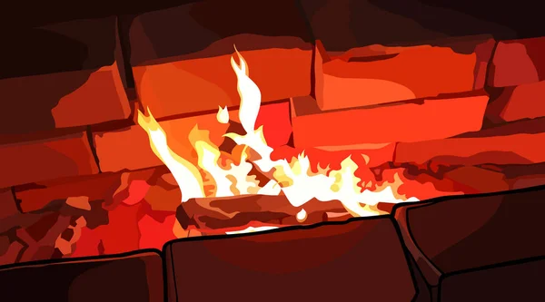 Μια Ζωγραφισμένη Εικόνα Μιας Εστίας Από Τούβλα Μια Φωτιά Μέσα — Διανυσματικό Αρχείο