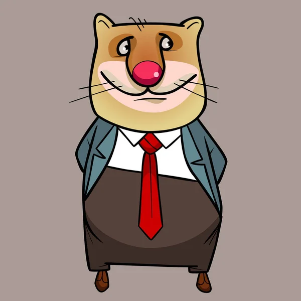 Cartoon Cat Suit Tie Stands Looks Approvingly Side — Stock Vector