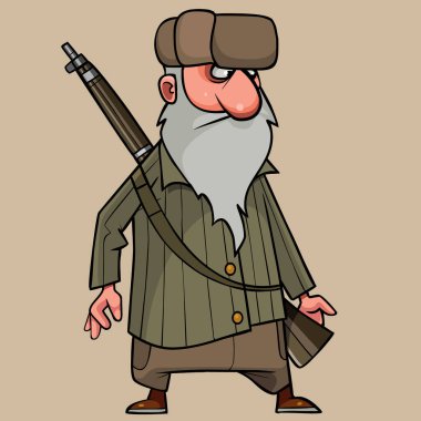 Sırtında bir tüfekle kışın giydiği karikatür dedesi.