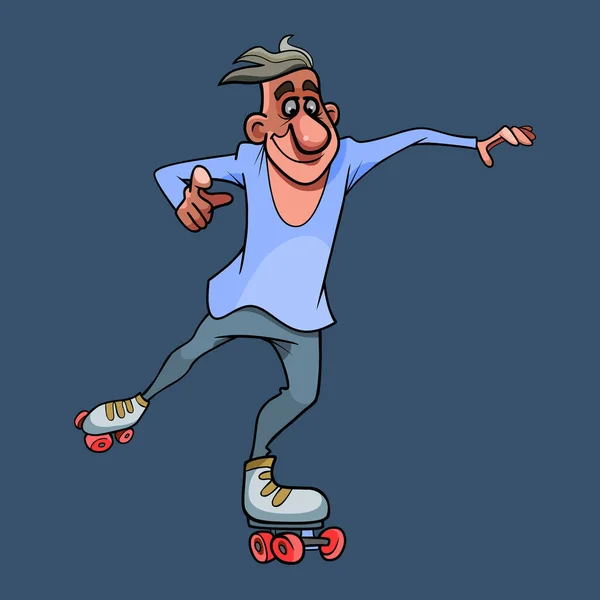 Αστείο Καρτούν Χαμογελαστός Τύπος Διστακτικά Ευχαρίστηση Rollerblading — Διανυσματικό Αρχείο