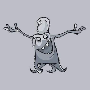 Komik çizgi film karakteri ahtapot terazinin üzerinde duruyor. Monokrom grisi