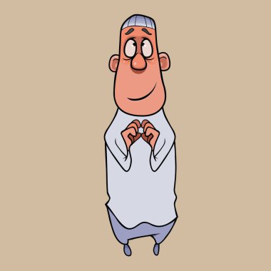 Kafasında şapkası olan beyaz giysili hayalperest bir çizgi film adamı.